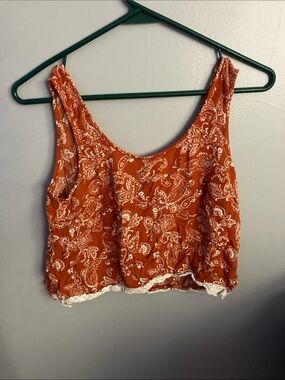 Forever 21 Rust Paisley Lace-Trim Crop Top